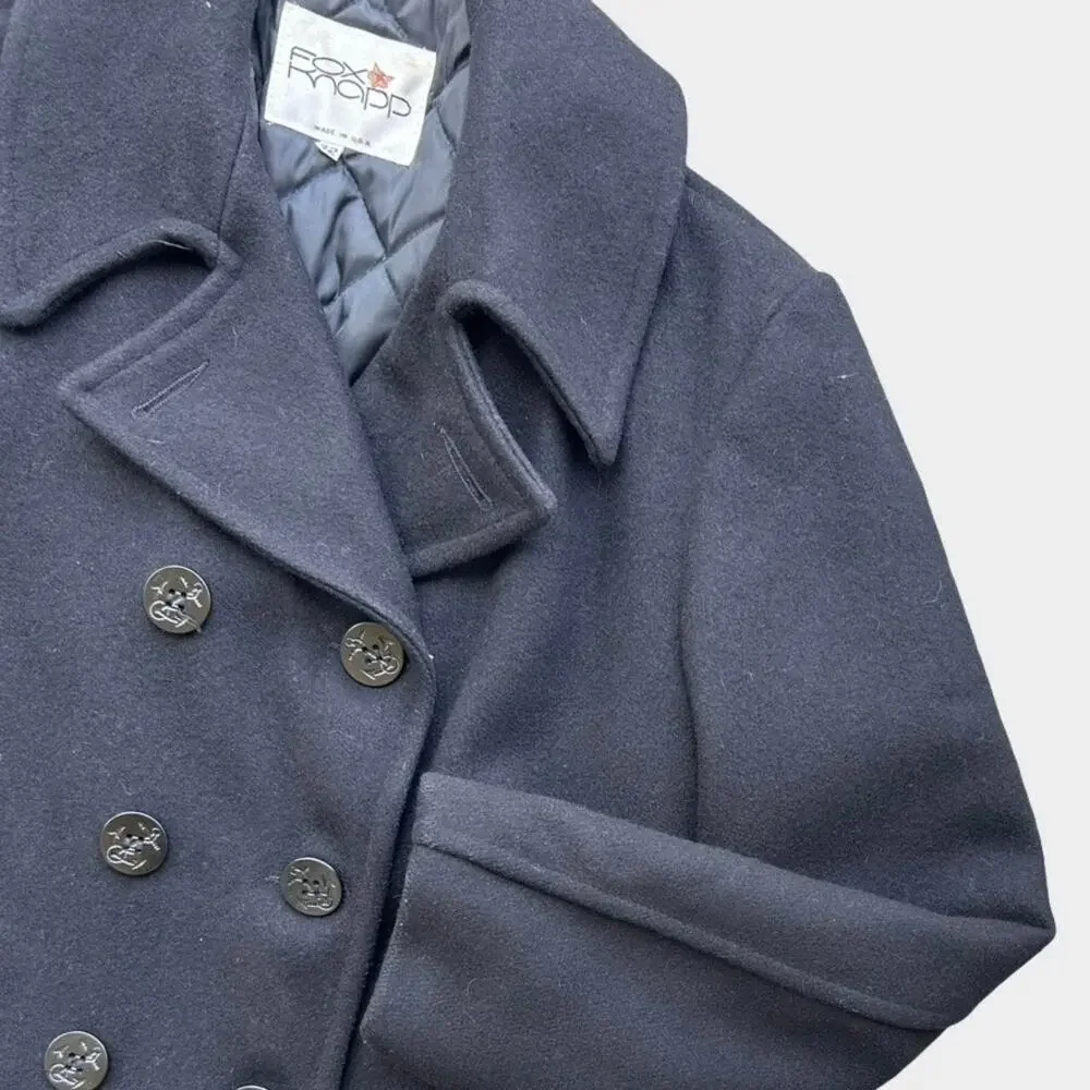 Vintage Fox Knapp Men’s Blavy Wool Peacoat Size 42 USA Made Double Breasted Coat